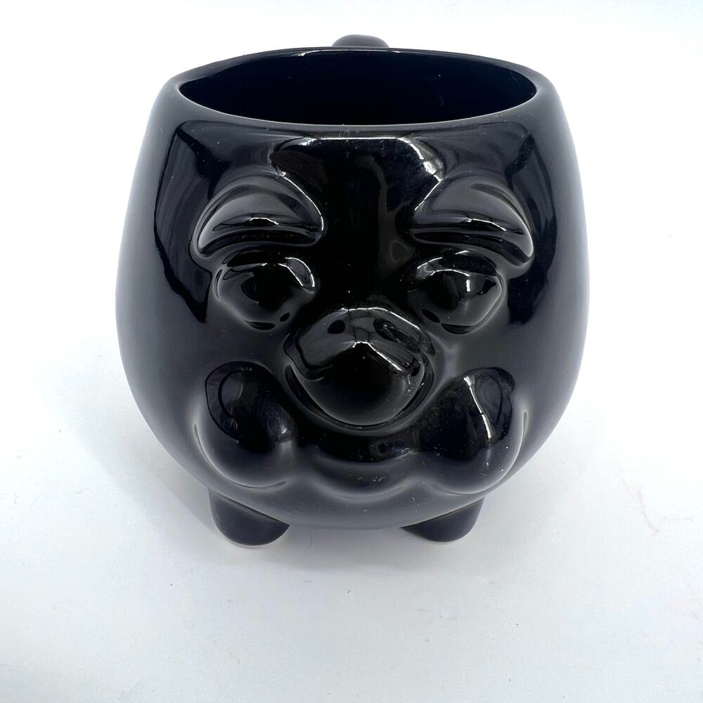Vintage Harley Davidson Hog Face Figural Mug Black Ceramic Pig with Feet 4" Tall
